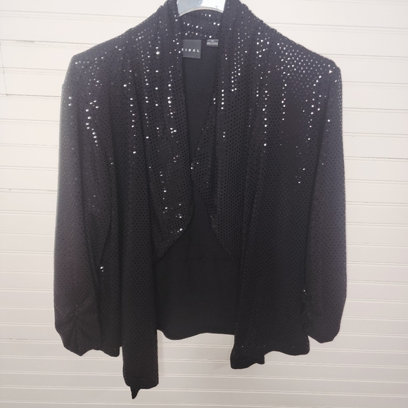 Tribal Black Metallic Dot Open Front Jacket Cardigan XL - Picture 3 of 11